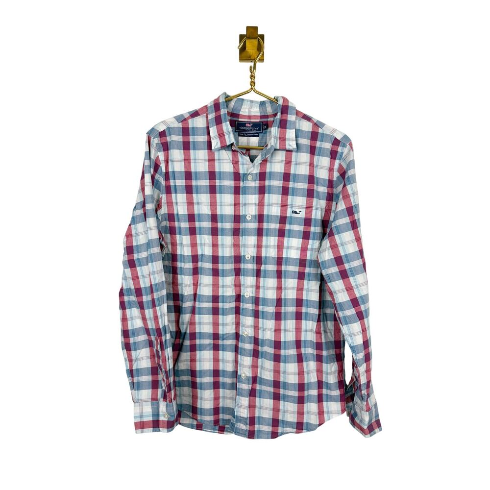 Vineyard Vines Slim Fit Tucker Shirt Plaid Button Down Blue Red Sz M